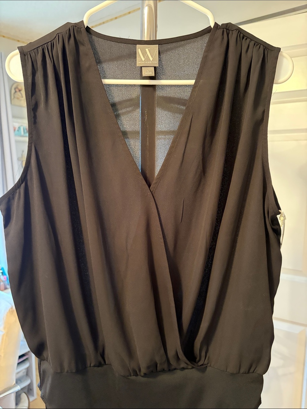 W by Worth Black Sleeveless Wrap-Front Bodysuit